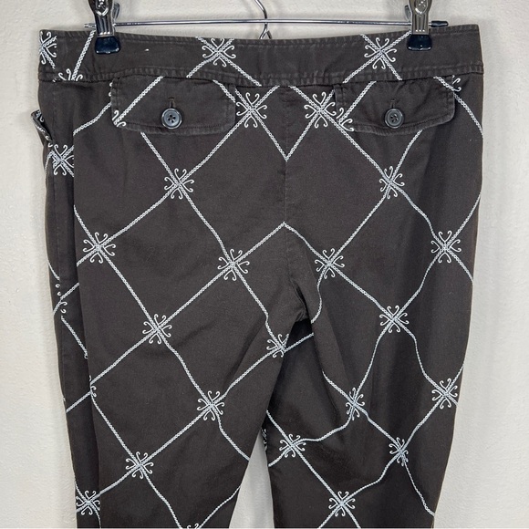 SIZE 6 ANN TAYLOR LOFT BROWN WHITE EMBROIDERED CROPPED CAPRI PANTS BOHO PREPPY - Picture 5 of 11